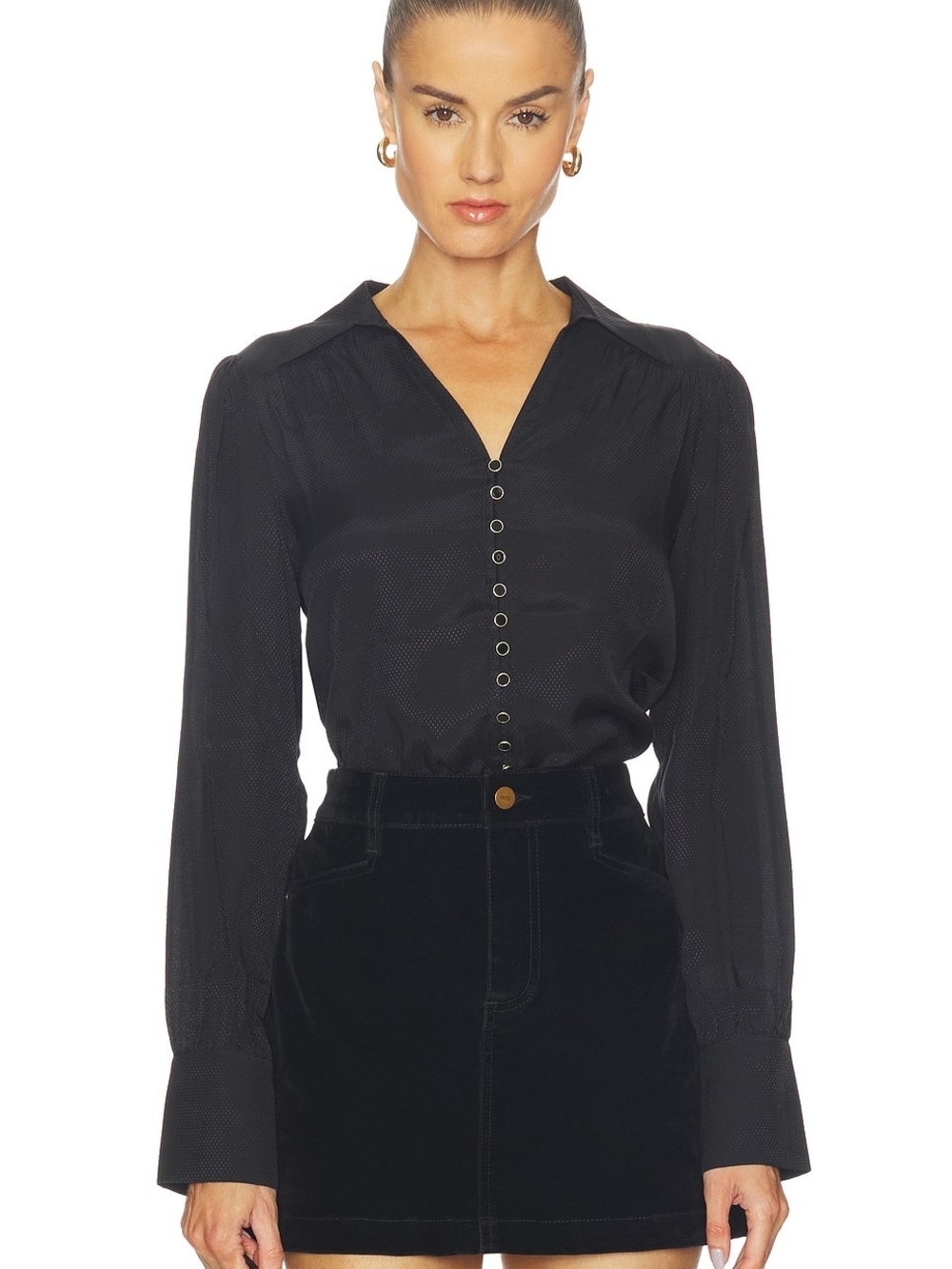 PAIGE Camu Jacquard Button Up Shirt Black Sleek Classic Womens Size 2